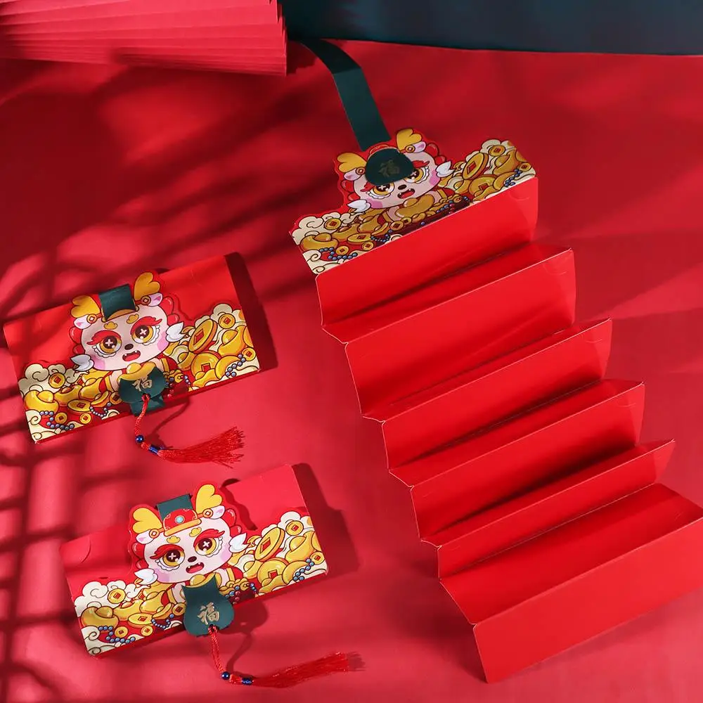 2/6/8/10 Slots DIY Packing Folding Red Envelope Fodable Cute 2025 New Year Packet Cartoon Blessing Bag New Year