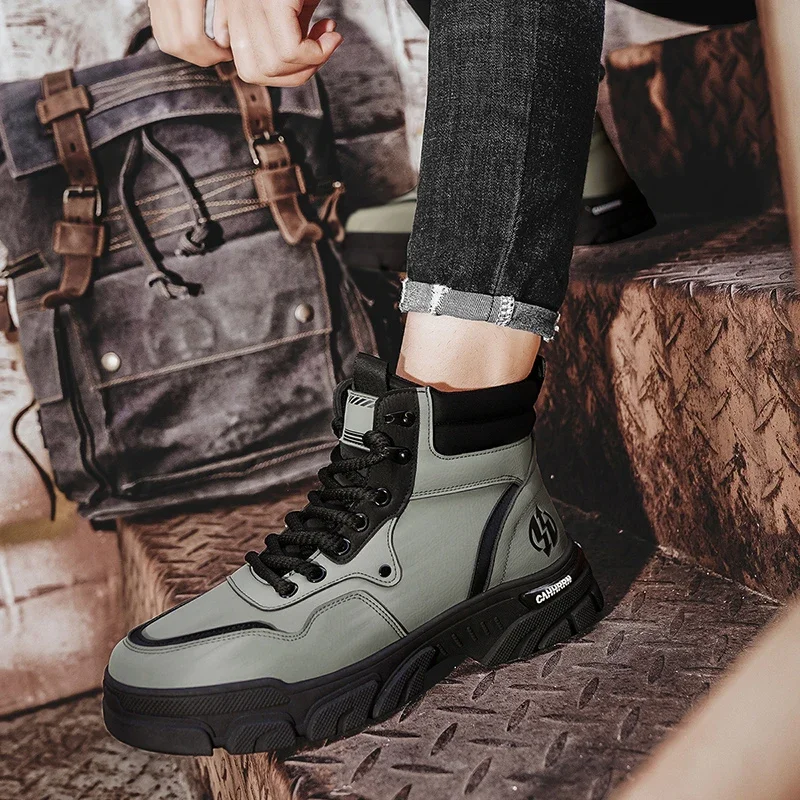 Men Boots Leather Casual Shoes Outdoor Platform Walking Fashion Luxury Designer Ankle Work High Top Sneakers Cowboy Winter