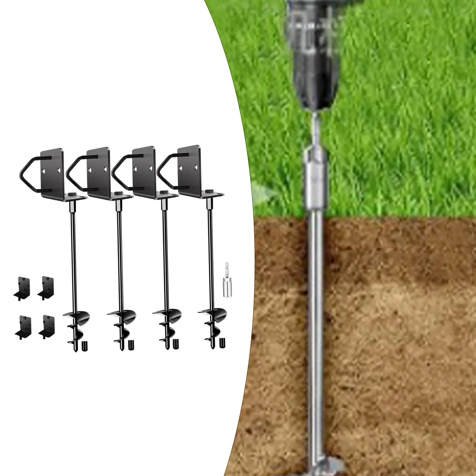 4Pieces Ground Anchors Ground Stakes Screw in Kit for Outdoor Length 40cm Multifunctional