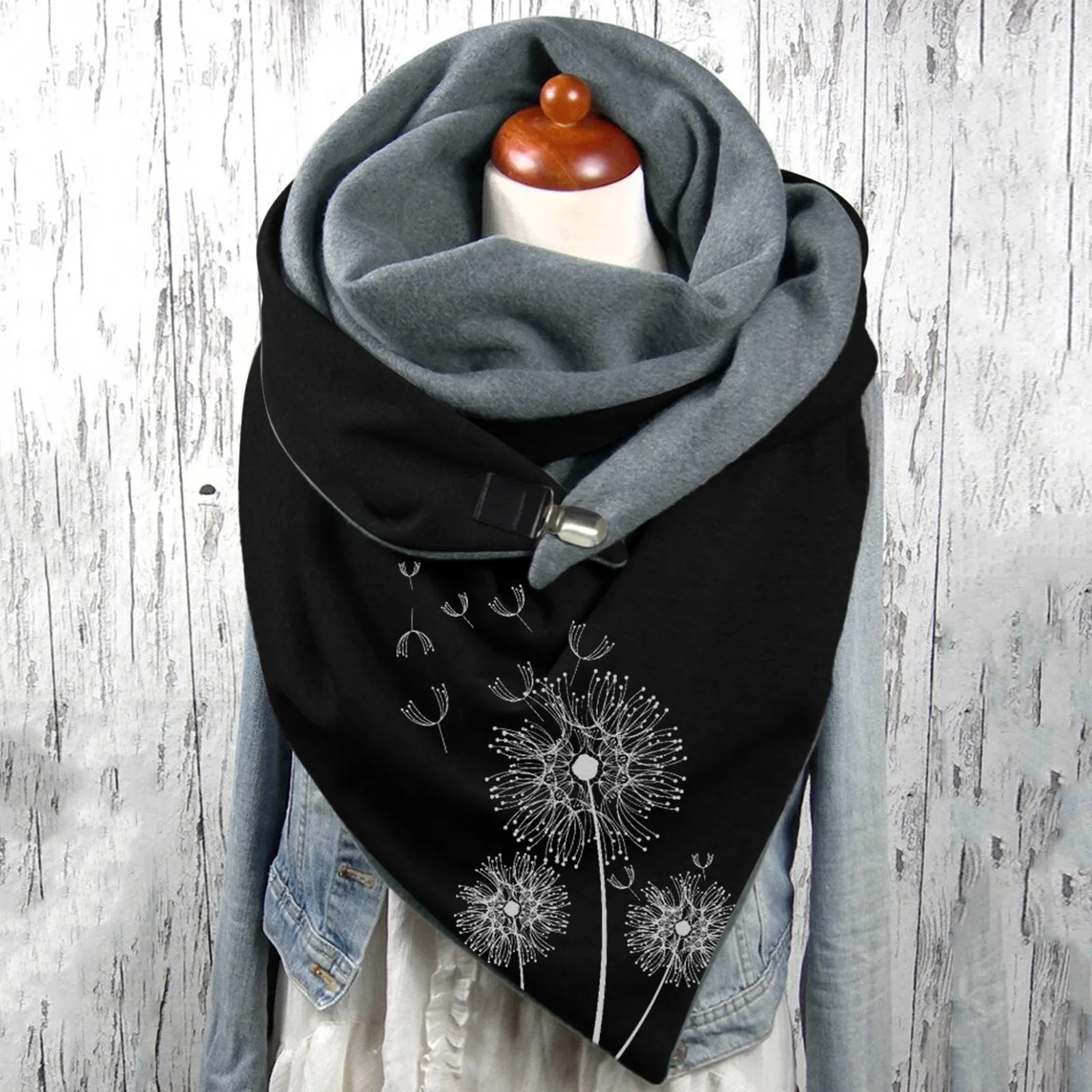 New Fashion Winter Women Scarf Funny Butterfly Flower Printing Button Soft Wrap Casual Warm Scarves Shawls Women Cotton Scarves