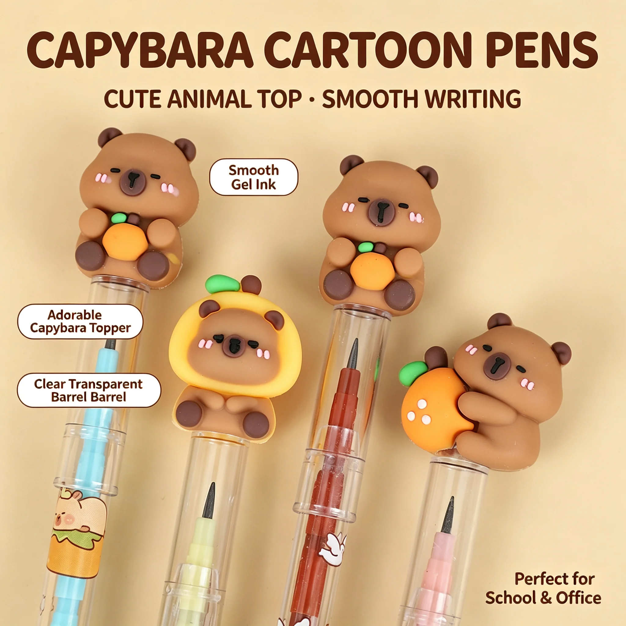 48Pcs Capybara Cartoon Extensible Pencil HB No‑Sharpen Bullet Tip Pencil Replaceable Refill Student Stationery Box Set