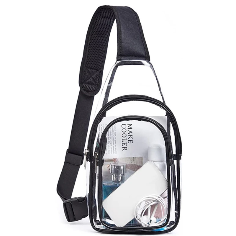 PVC Transparent Stadium Sling Bag Women Men Crossbody Concert Bags Clear Stadium Purse Bag With Black Belt Sling Bag Chest Bags