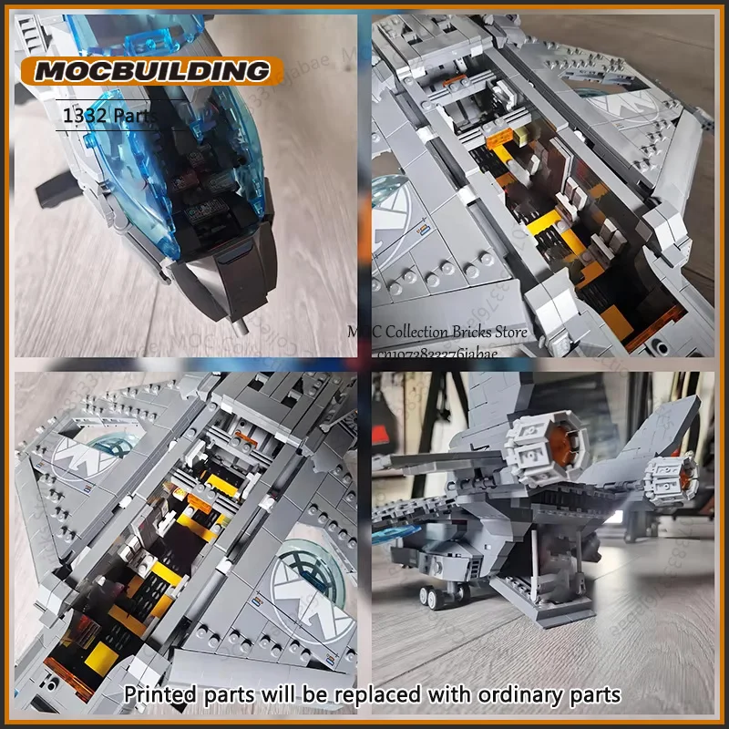 

Movie Series Figscaled Quinjet Style Jet MOC Building Blocks Space Fighter Model Technology Bricks Assembly Classic Toy Gifts