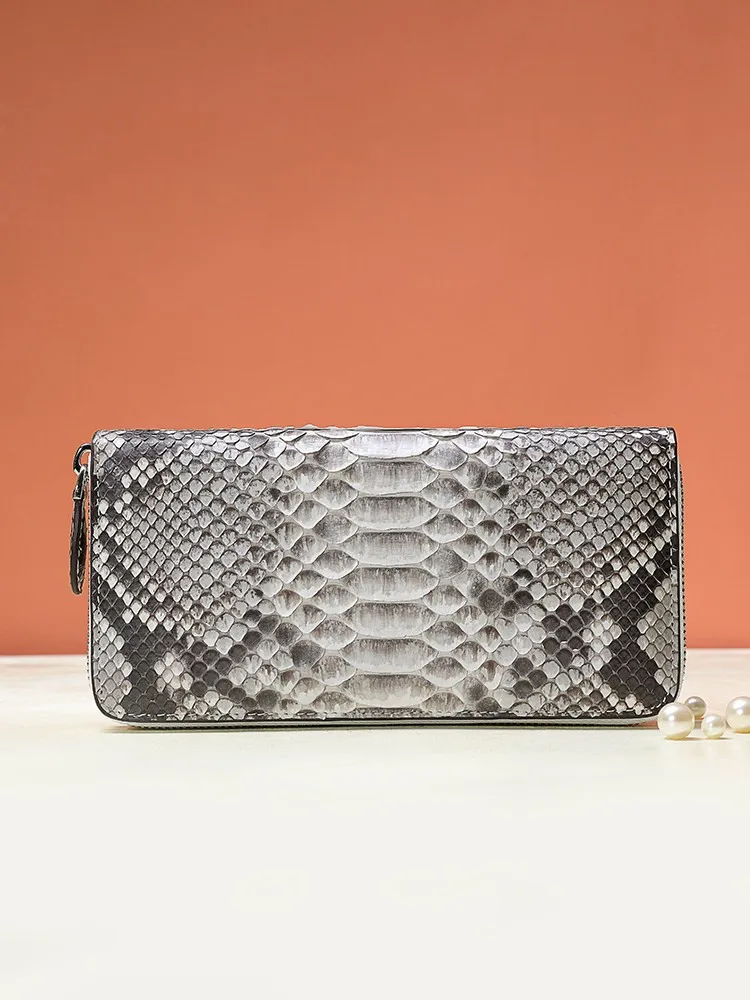 Casual Women Business Long Wallet Snakeskin Genuine Leather Card Bag Zipper Designer Fashion Ladies Office Purse Clutch Wallets