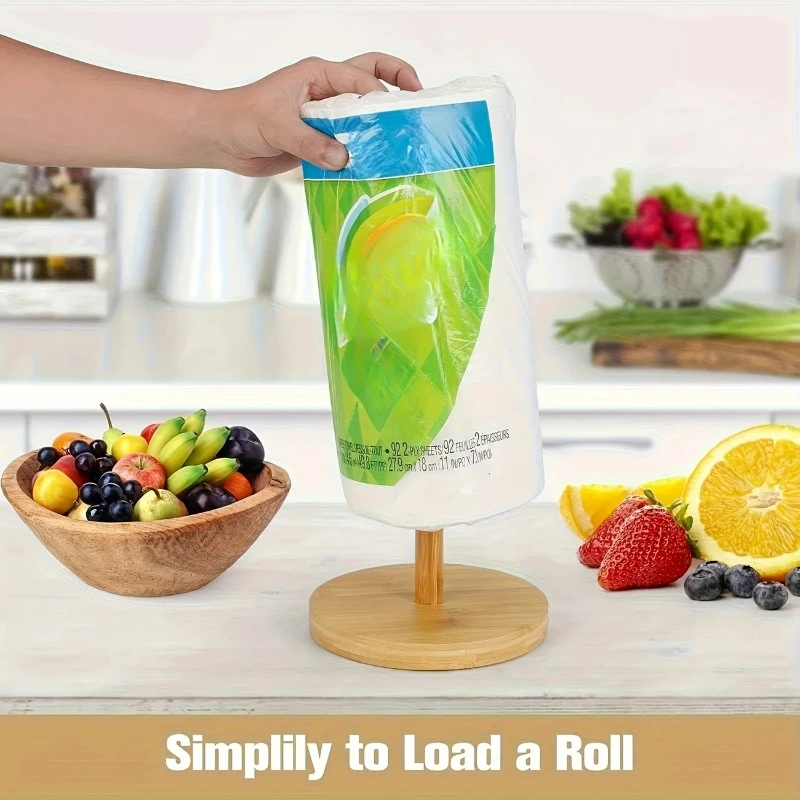 

Bamboo Paper Towel Holder Wooden Dispenser Round Countertop Stand Kitchen Bathroom Organization Jewelry Accessories Storage Rack