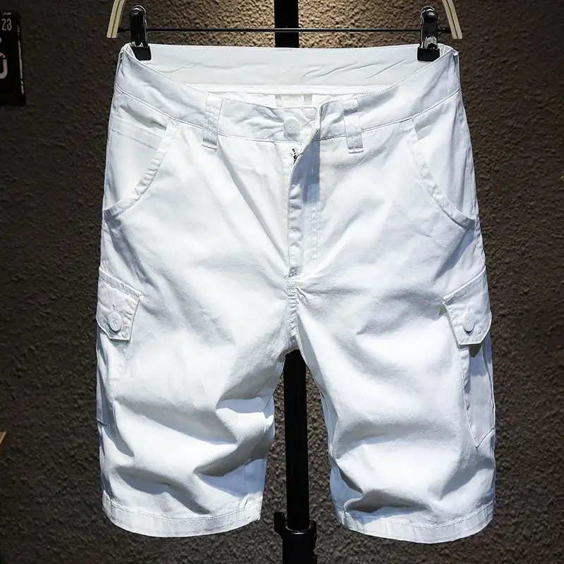 White Casual Men Workwear Sports Korean Style Trendy Summer Thin Five-point PantsYY7