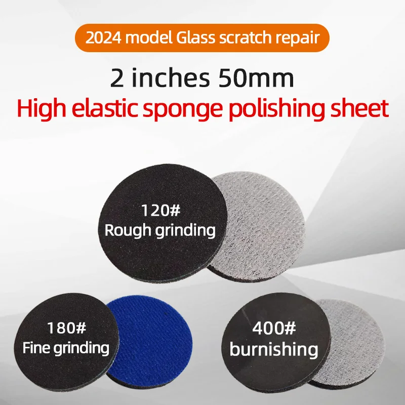 2-Inch Sponge Sandpaper for Automotive Glass Scratch Repair Polishing Sheet Welding Point Pit Removal for Tempered Doors Windows