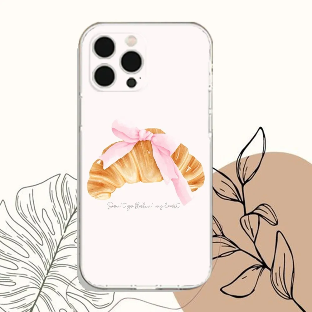 Ins Simple Ribbon Bow Croissant Phone Case For iPhone Apple 15,14,13,12,Mini,11,Pro,Max,Plus,X,XR,XS,8,SE,2020,Plus Transparent