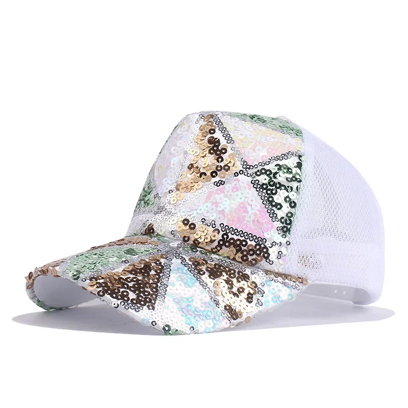 

Brand Oohmy Baseball Cap Adjustable Glitter Mesh Trucker Hat Sequins Embroidery Hats for Women and Teenager Girls Snapback