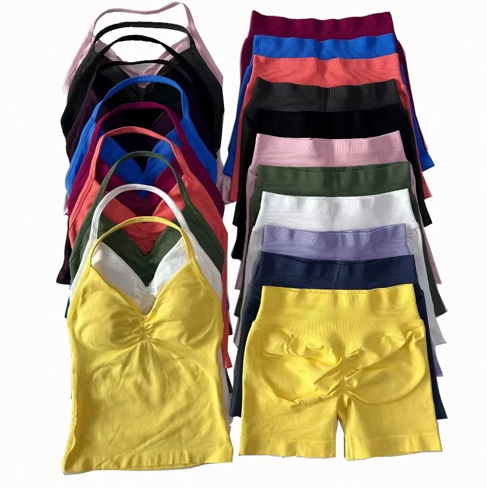 

Женский спортивный комплект из 2 предметов — бесшовные шорты с высокой талией и топ, одежда для фитнеса и тренировок