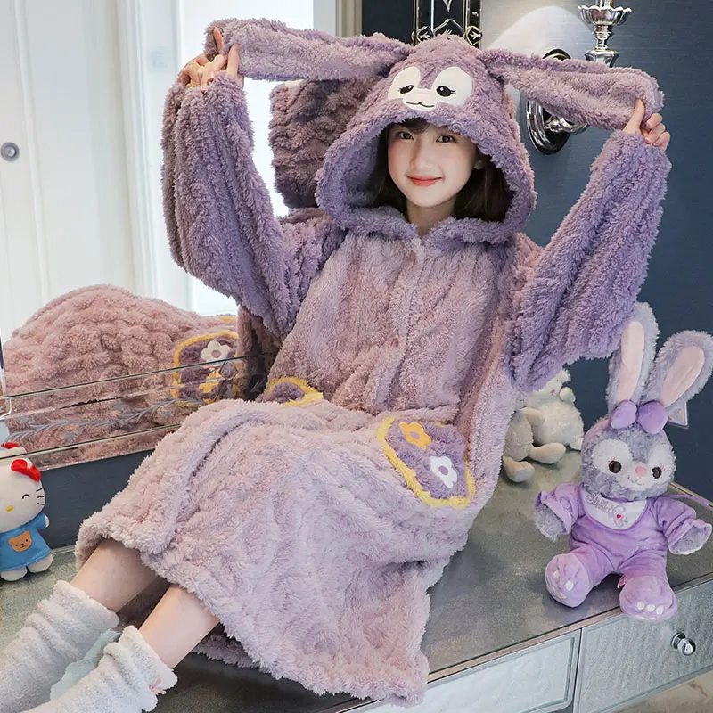 Hello Kitty Miniso Coral fleece nachtjapon kinderen herfst winter dikke pyjama met capuchon babybadjas moeder en dochter flanel