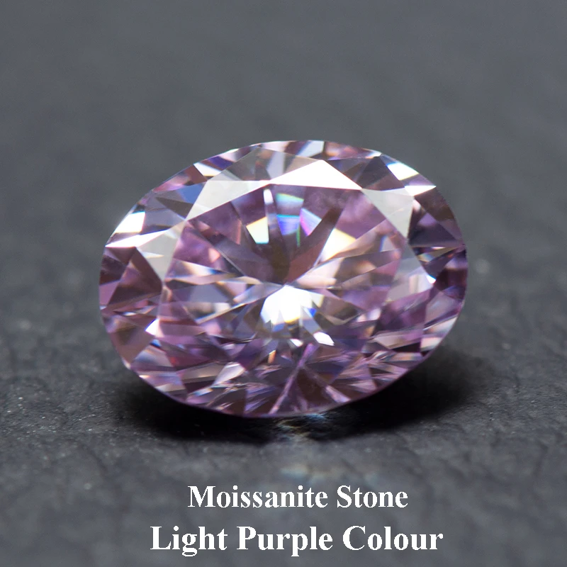

Moissanite Stone Oval Cut Light Purple Colour Lab Grown Diamond Jewelry Making Materials with GRA Certificate