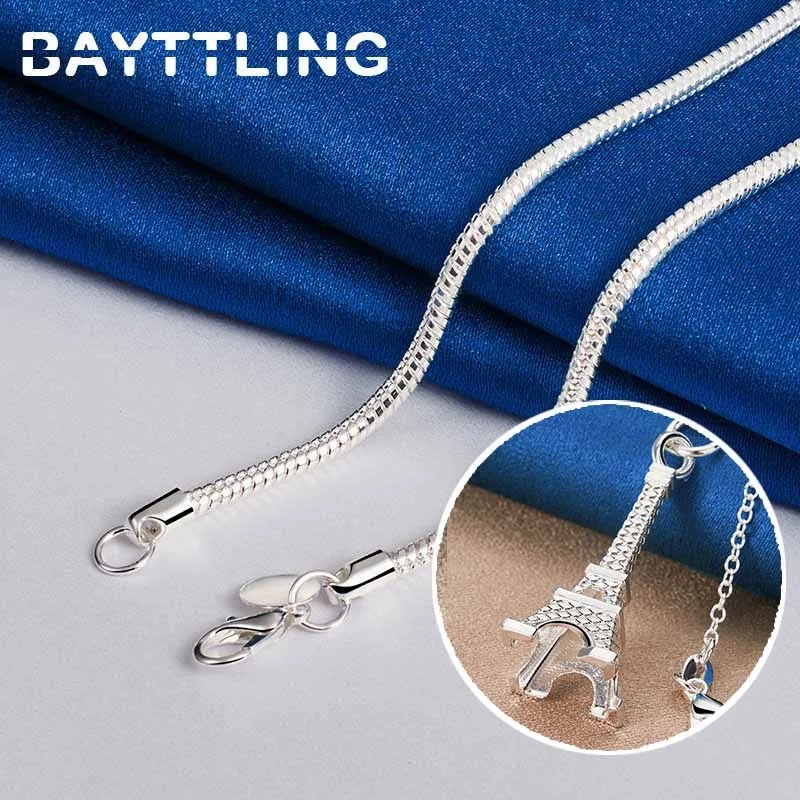 Fashion 925 Sterling Silver 16-30 Inches Fine Eiffel Tower Necklace For Women Charm Wedding Engagement Gift Temperament Jewelry