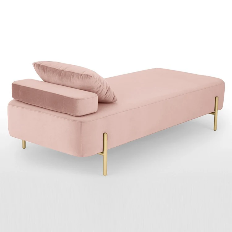 Hotel Pink Velvet Chaise Lounge Sofa Two Seater Fabric Living Room Chaise