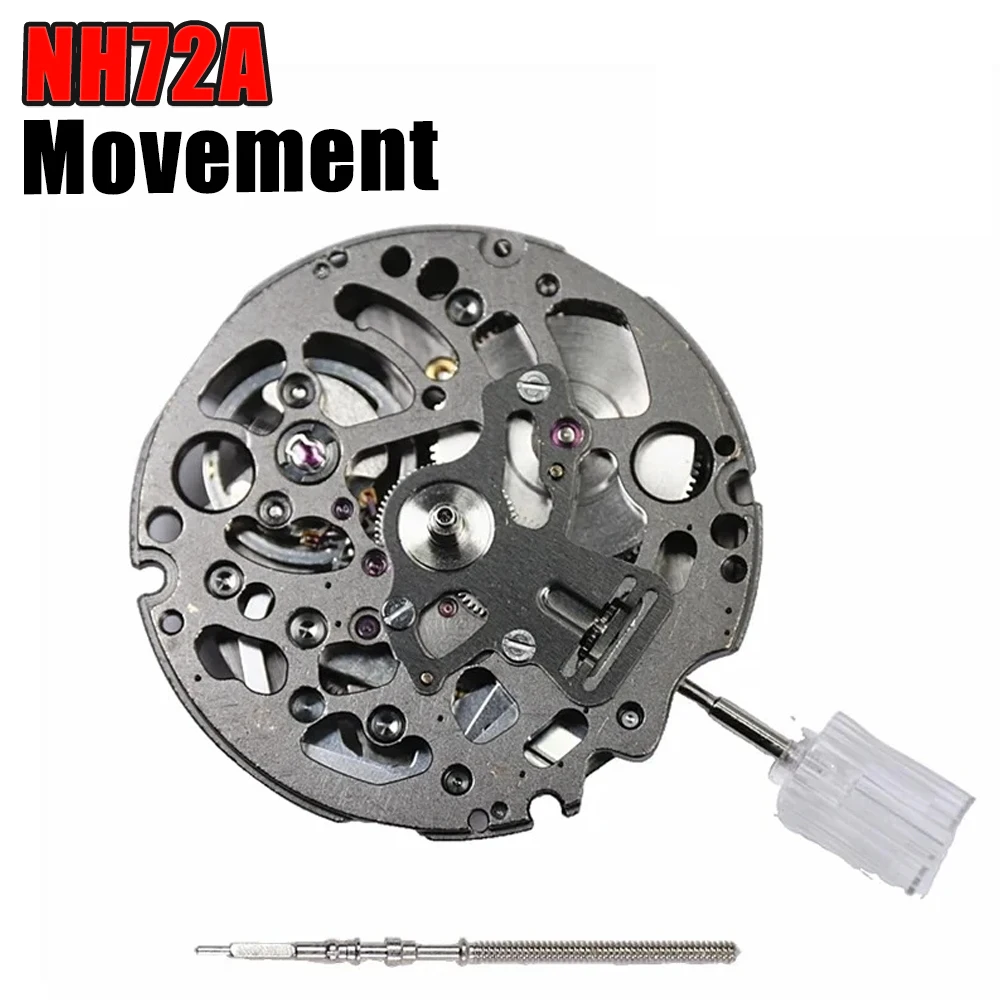NH72 Automatic Watch Movement 24 Jewels Japanese Mechanical Movement Replacement No Calendar Date Hollow Design Watch Parts