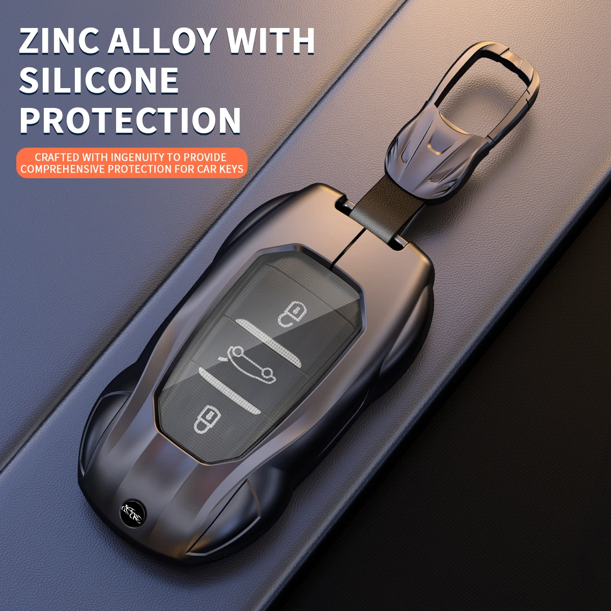For Peugeot A Smart Remote Key Protector Shell with Metal Keychain Sports Car Shape Zinc Alloy Key Case
