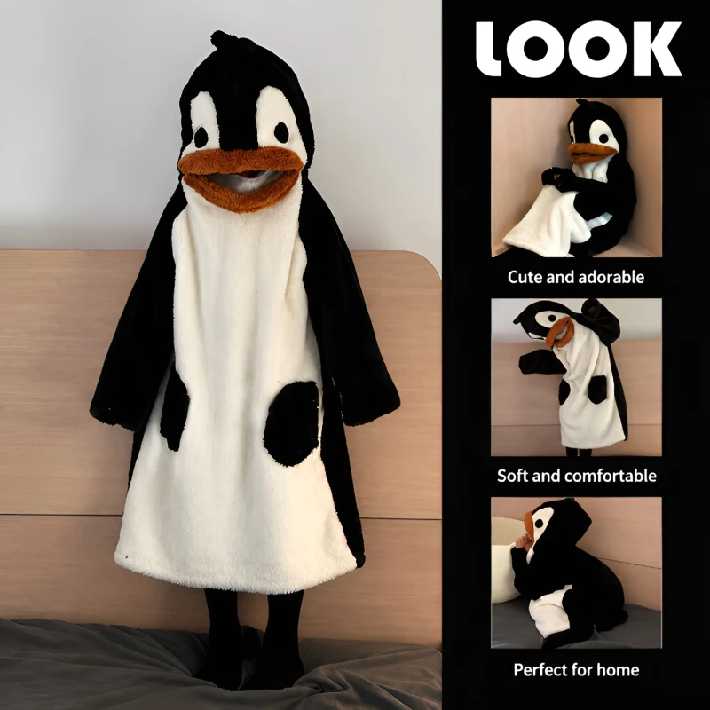 Women's Pajamas Penguin Onesies Flannel Cartoon Animal Robes For Adults Halloween Christmas Cosplay Costume Loose Sleepwear