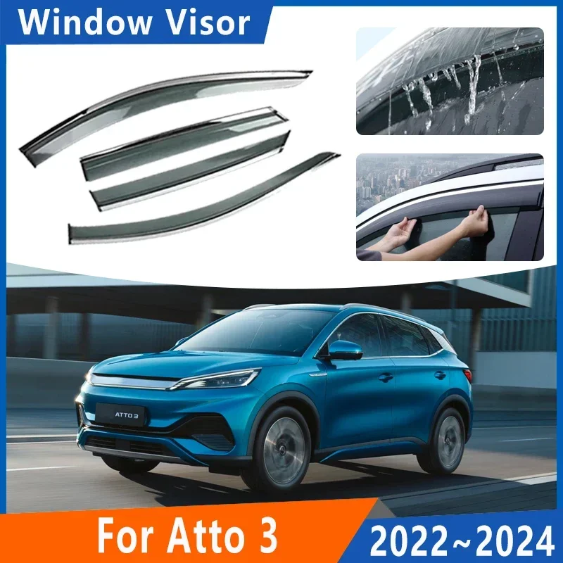 

Car Window Door Visor For BYD Atto 3 Yuan Plus 2022 2023 2024 Rain Eyebrow Guard Wind Deflector Sunshade Waterproof Accessories