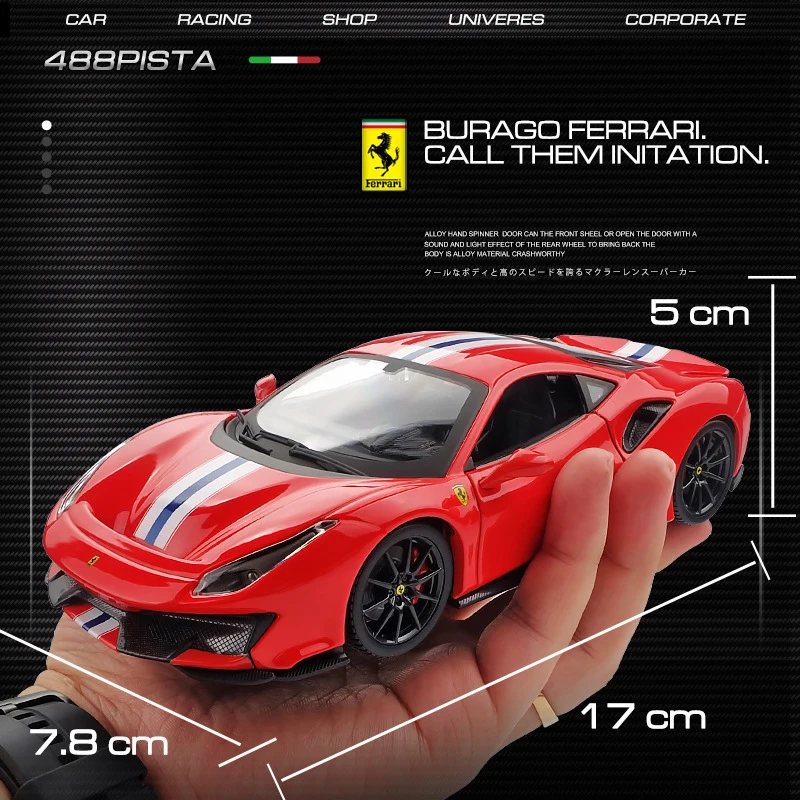 Bburago 1:24 Ferrari 488 PIsta Supercar SF90 LaFerrari Alloy Car Model Diecasts & Toy Vehicles Collect Car Toy Boy Birthday gift