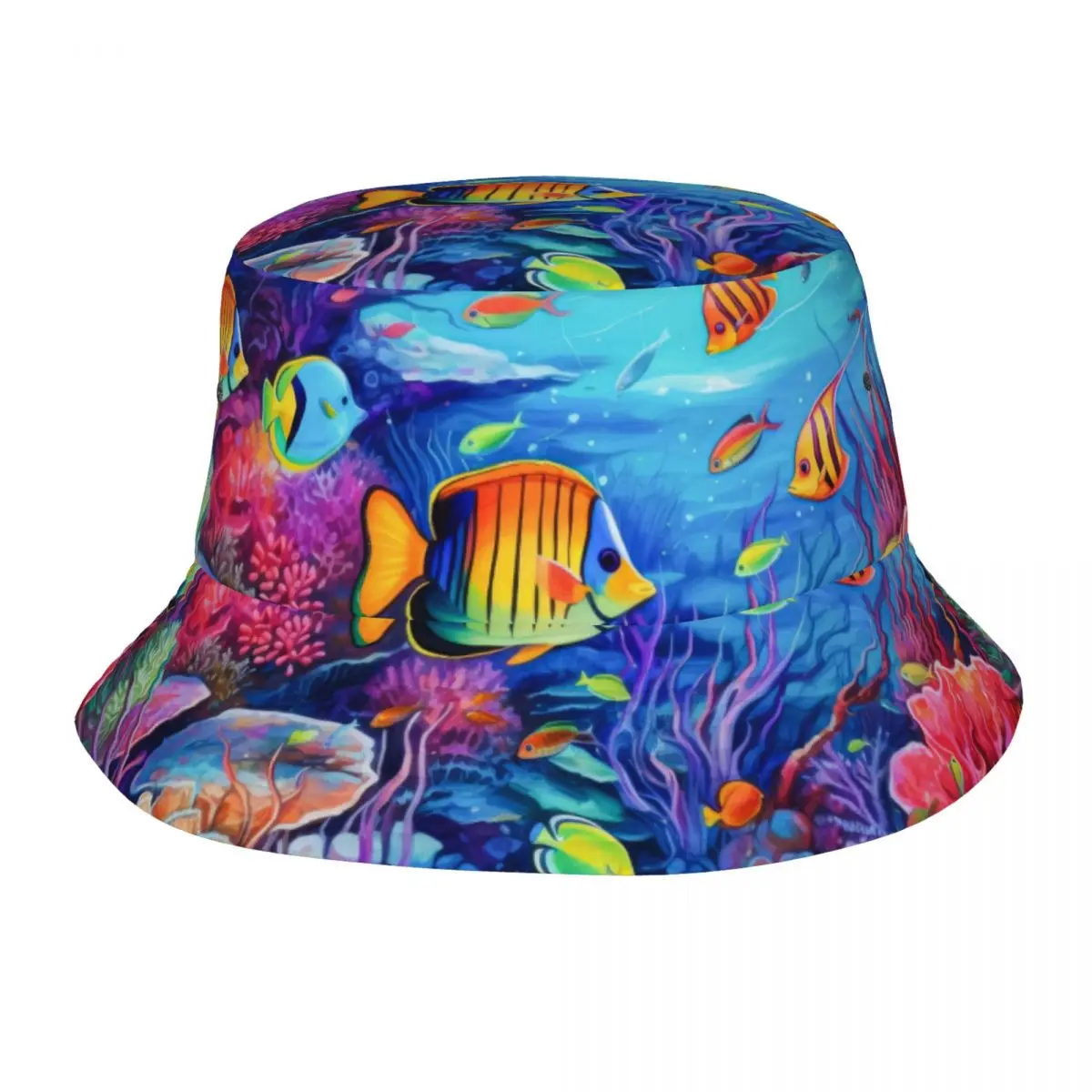 

Colorful Tropical Fish Underwater Print Bucket Hat Bob Fisherman Cap Outdoor Travel Sun Visor Fashion Panama