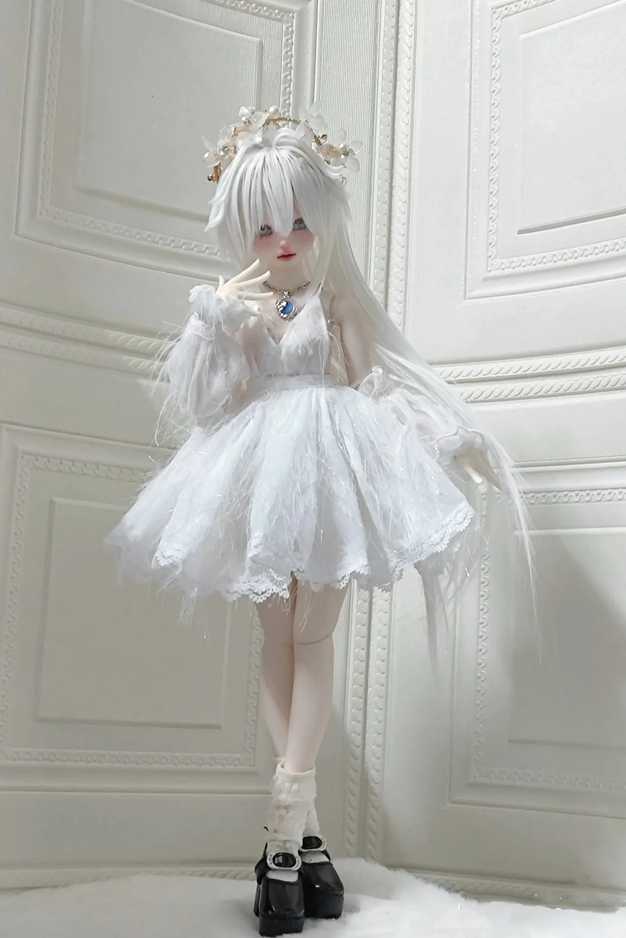 Doll accessories 1/3 1/4 BJD doll skirt white dress skirt tiara set