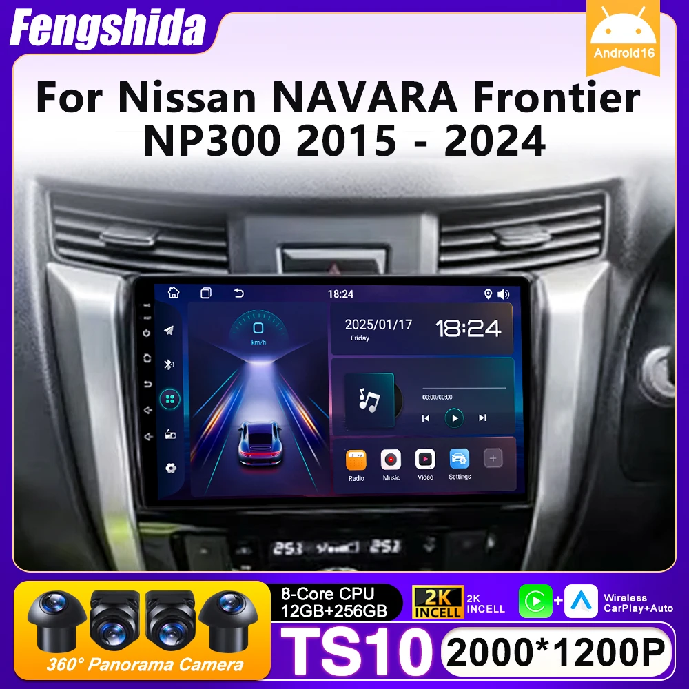 Radio para Auto con Carplay para Nissan NAVARA Frontier NP300 2015-2024, Android 16, Navegación GPS, Android Auto, Estéreo, WiFi, 4G, Cámara, Sin 2din