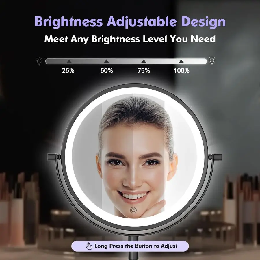 مرآة مكياج مثبتة على الحائط 8 بوصة مزدوجة الجوانب 1X 10X مرآة مكبرة مع 3 أضواء ملونة شاشة لمس قابلة للتعتيم، 360 دوارة 19. #6