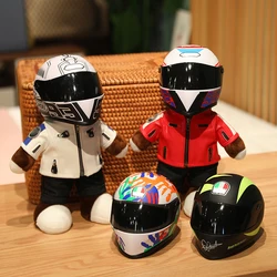 Teddy Bear Plush Toys for Kids Capacete de motocicleta, jaqueta e roupas, bonecas de pelúcia, travesseiro macio, presente para meninos, presente criativo