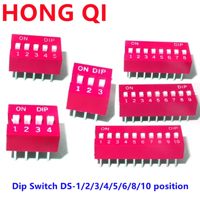 5PCS Red Dip Switch DS-1/2/3/4/5/6/8/10 Position 2.54mm flat dial toggle P-position