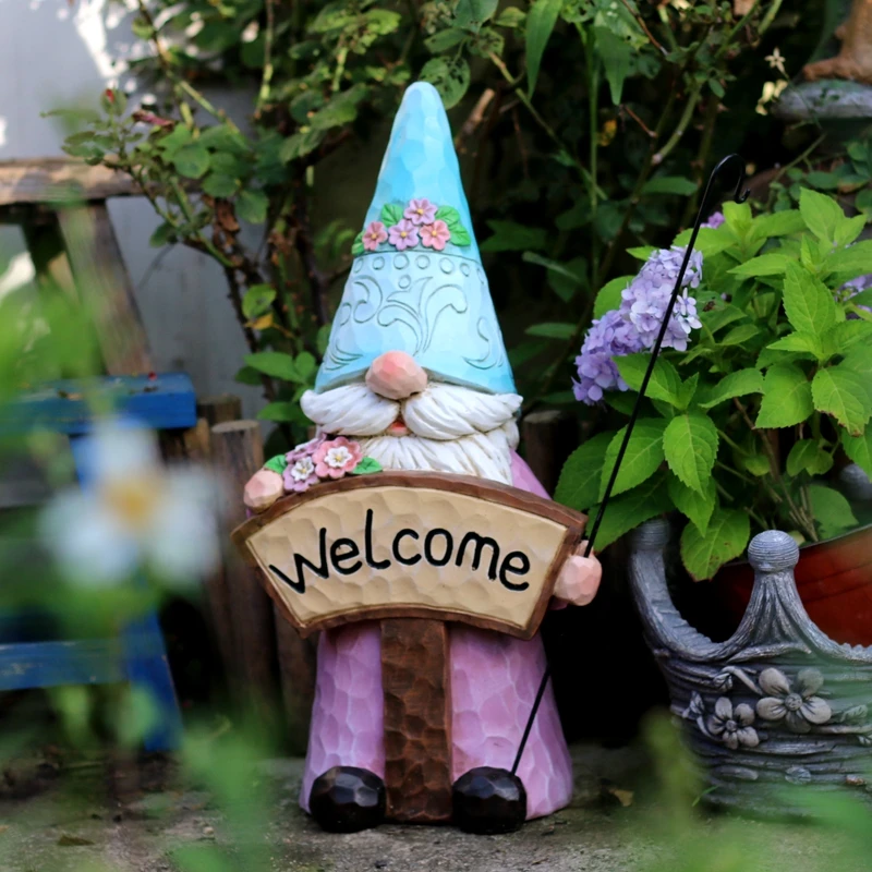 Gandalf Garden Statue with Welcome Sign Outdoor Balcony Decor Whimsical Gnome Figurine Holding Incense Coil Unique Yard Ornament