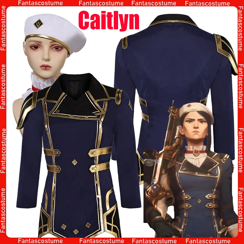 

LoL Caitlyn Cosplay Kiramman Uniform Hat Coat Costume Disfraz Adult Women Clothes Outfit Halloween Carnival Party Disguise Suit