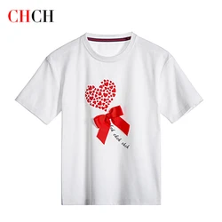 Chch Children's Short-Sleeved Love Print Embroidery Pattern Cotton Loose Summer New Outdoor Casual Boys Girls Tops Comfortable