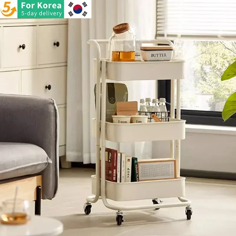 

3-Layer Kitchen Storage Racks Parlor Bathroom Office Shelf Gadget Stainless Steel Holder Trolleys Food Clothes Sundry Organizer