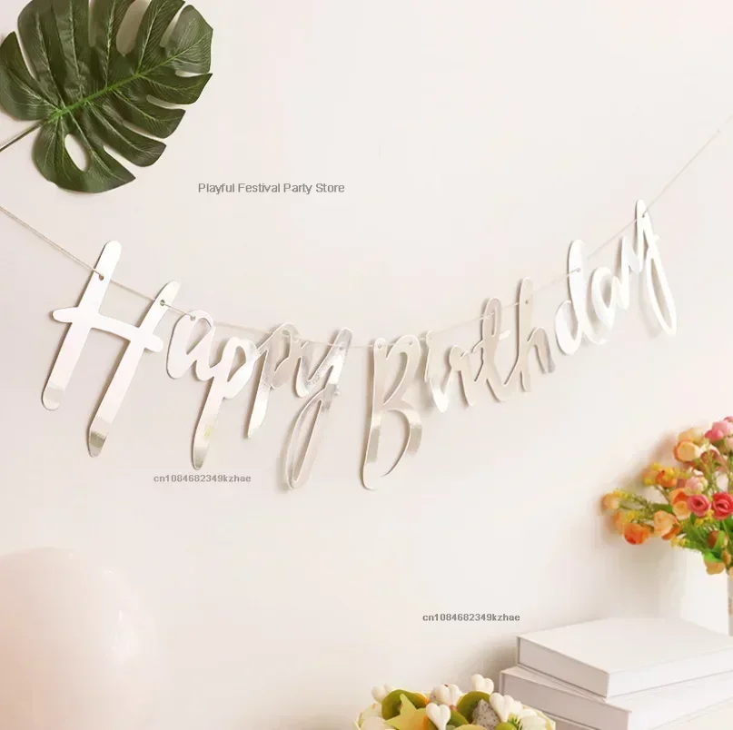 5m Glitter Happy Birthday Banner for Kids Adults Birthday Party Decorations Supplies Sign Baby Shower Decoration