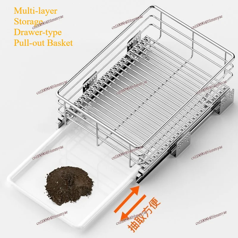 

304 Stainless Steel Kitchen Cabinet Pull-Out Basket Multi-Tier Fruit Vegetable Storage Drawer Organizer