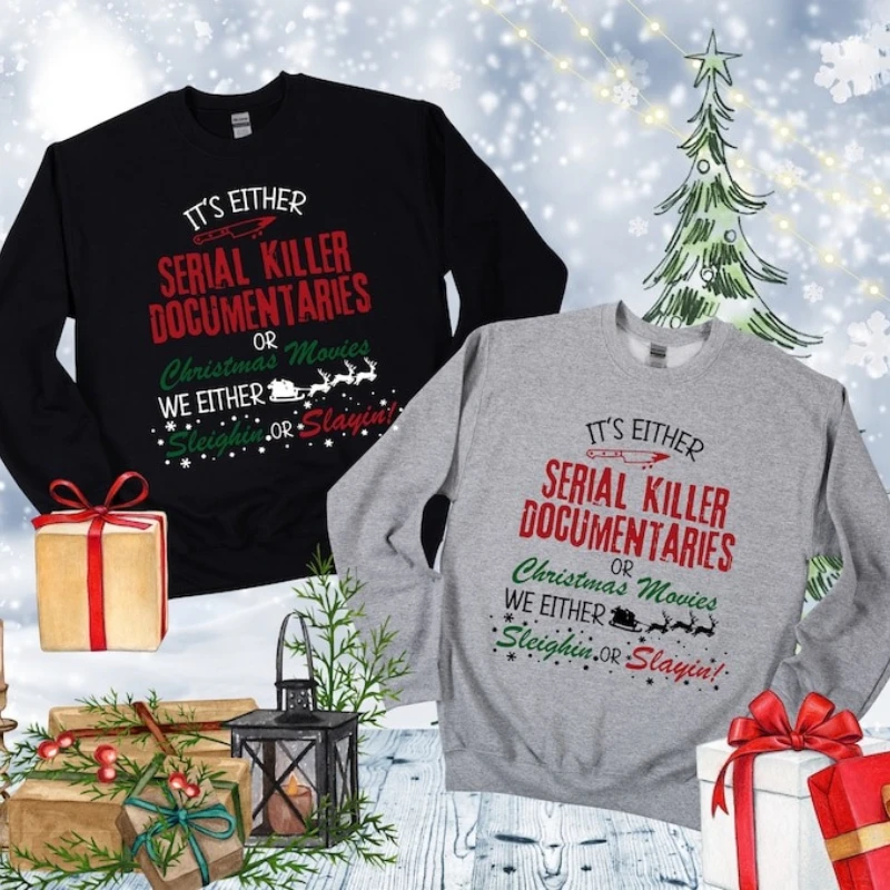 

Толстовка с криминальными документами, Рождественская забавная рождественская рубашка с изображением ужасов или снущего рождественского фильма, зимняя толстовка с капюшоном, топы