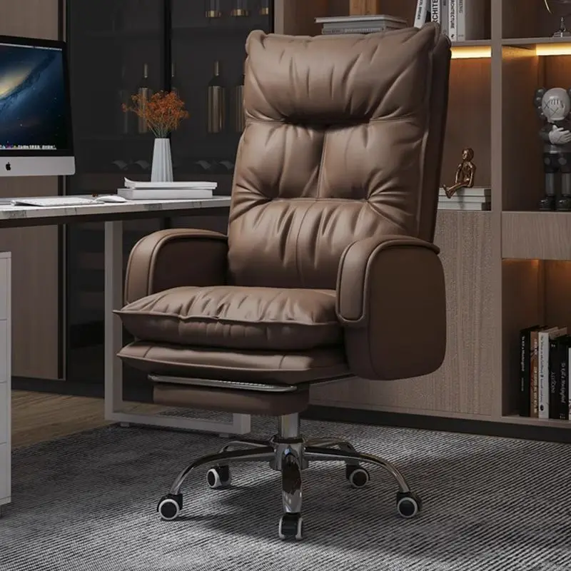 Boss Chair Household Leather Comfortable Sedentary Reclining Desk Chair Study Sofa Back Office Swivel Chair Business Seat
