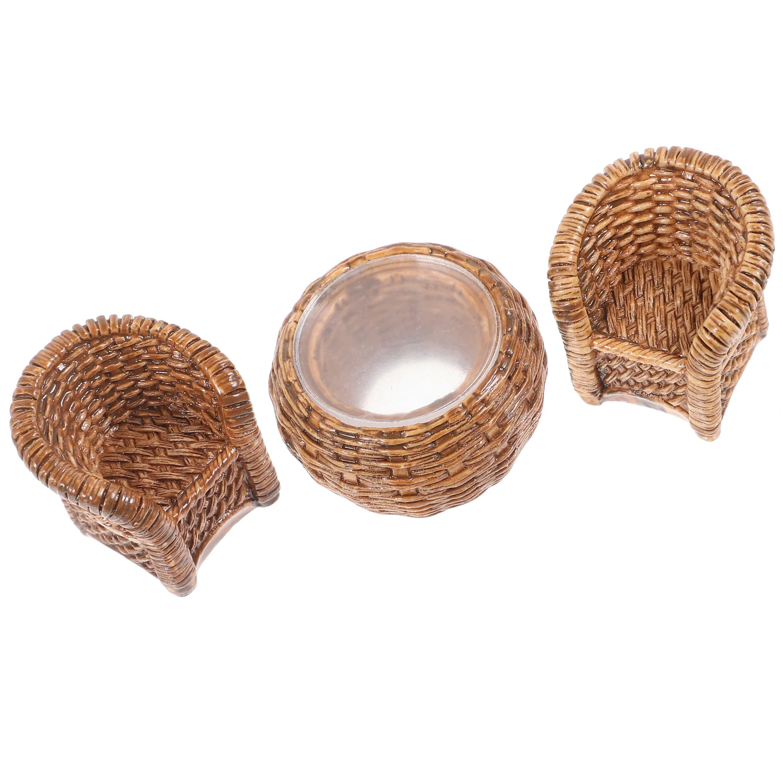 

House Decoration Small Furniture Wicker Basket Table Chair Accessories Toy Plastic Resin For Tiny Child Toys