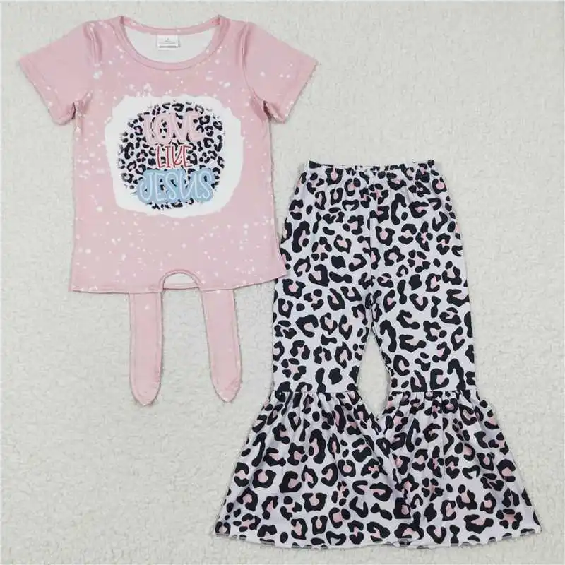 GSPO0351 summer new girl girl cow print gem short sleeve trousers set boutique wholesale price