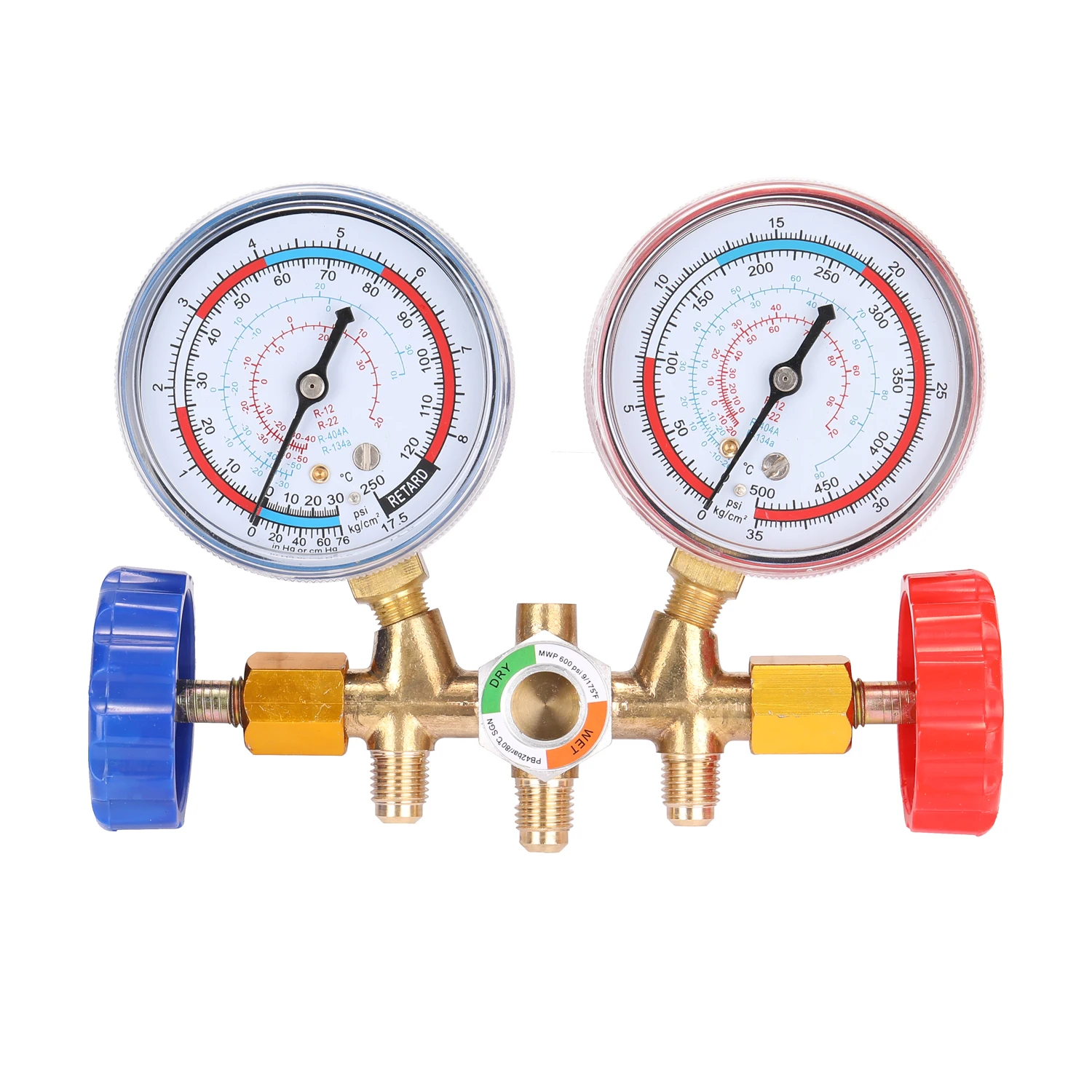 3 Way Refrigerant Gauge AC Diagnostic Manifold Freon Gauge Set Refrigerants with Couplers and Acme Adapter