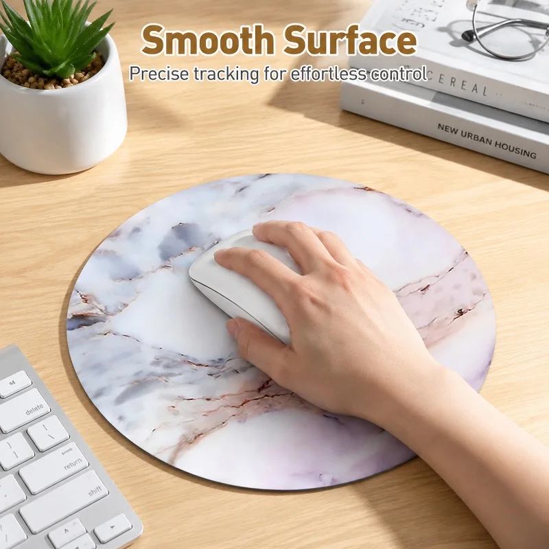 Round Marble Mouse Pad, Non-Slip Rubber Base Desk Mat for Office Computer, Soft Gaming Mousepad for Laptop PC Home Workstation