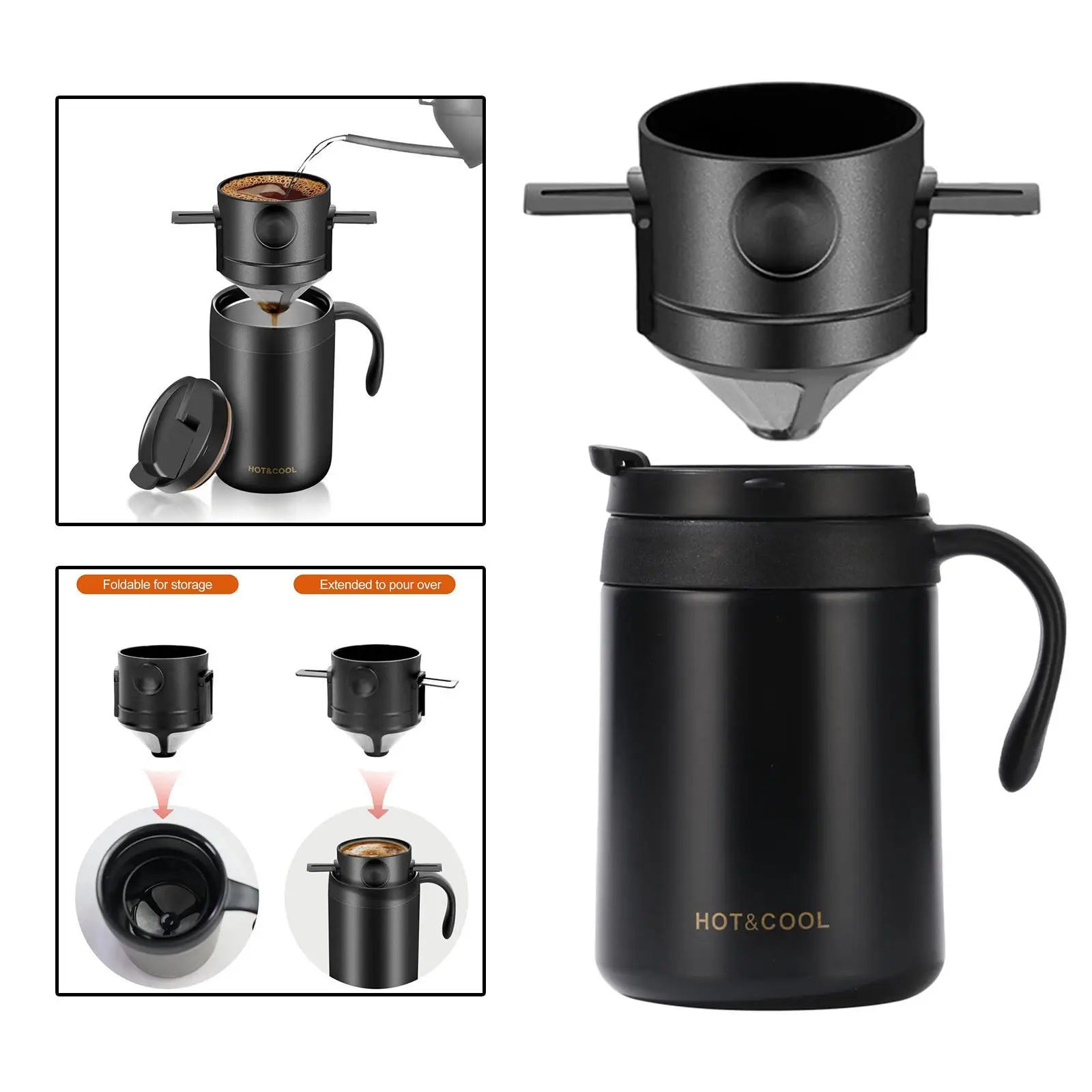 Pour over Coffee Maker Set Keeping Beverage Hot and Cold Trave Coffee Mug Handheld Versatile with Dripper for Camping Picnic