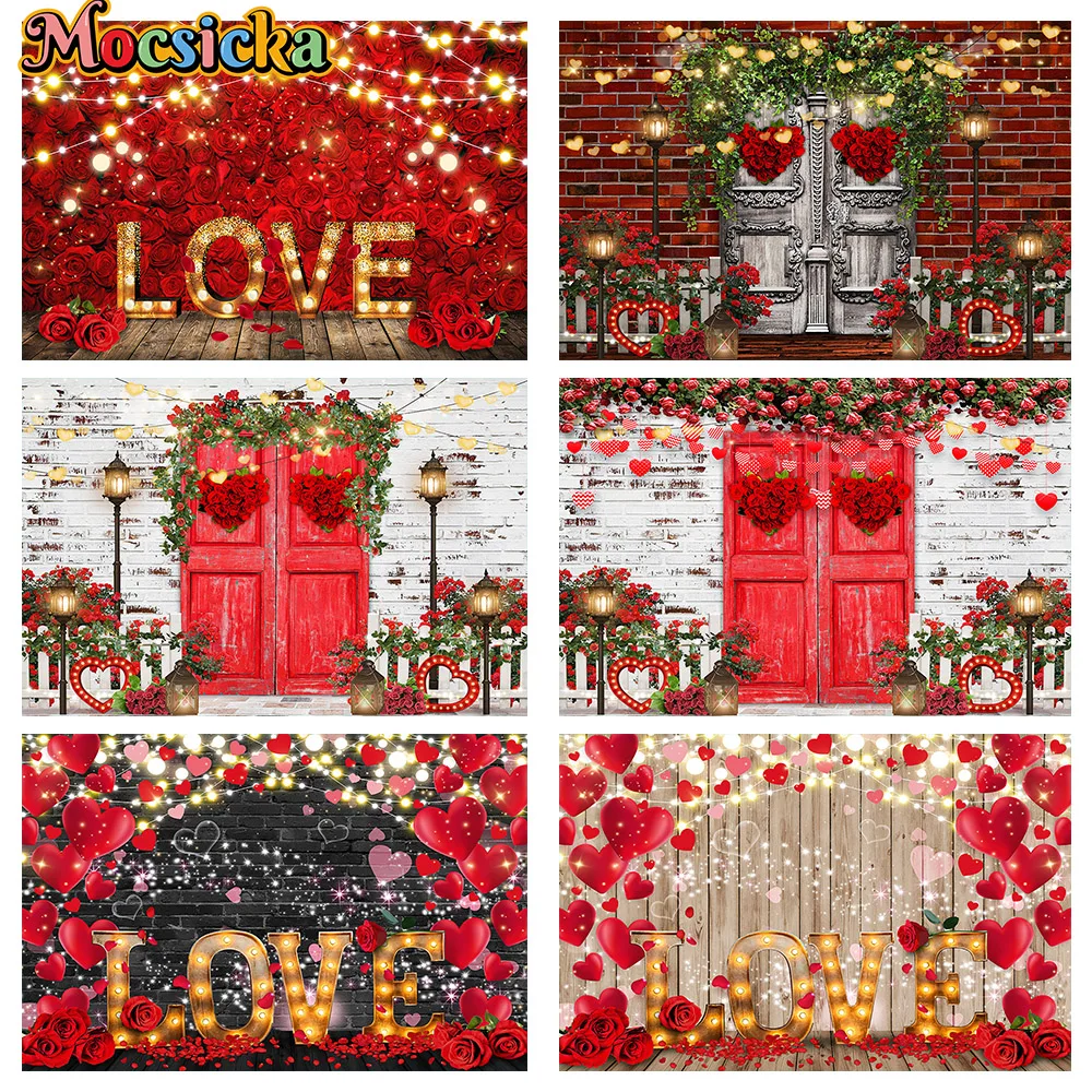 Lễ Tình Nhân Chụp Ảnh Phông Nền Đỏ Trái Tim Valentine Chân Dung Nền Hoa Hồng Lãng Mạn Cưới Cô Dâu Tắm Bắn