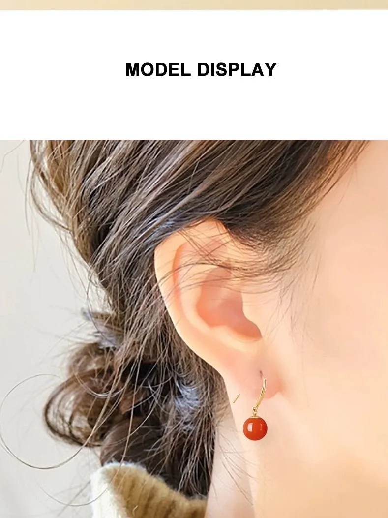 Real 18K Gold earrings Fine Jewelry New  Natural red agate for Women Au750  Design Simple Fashion Fine Jewelry Gift
