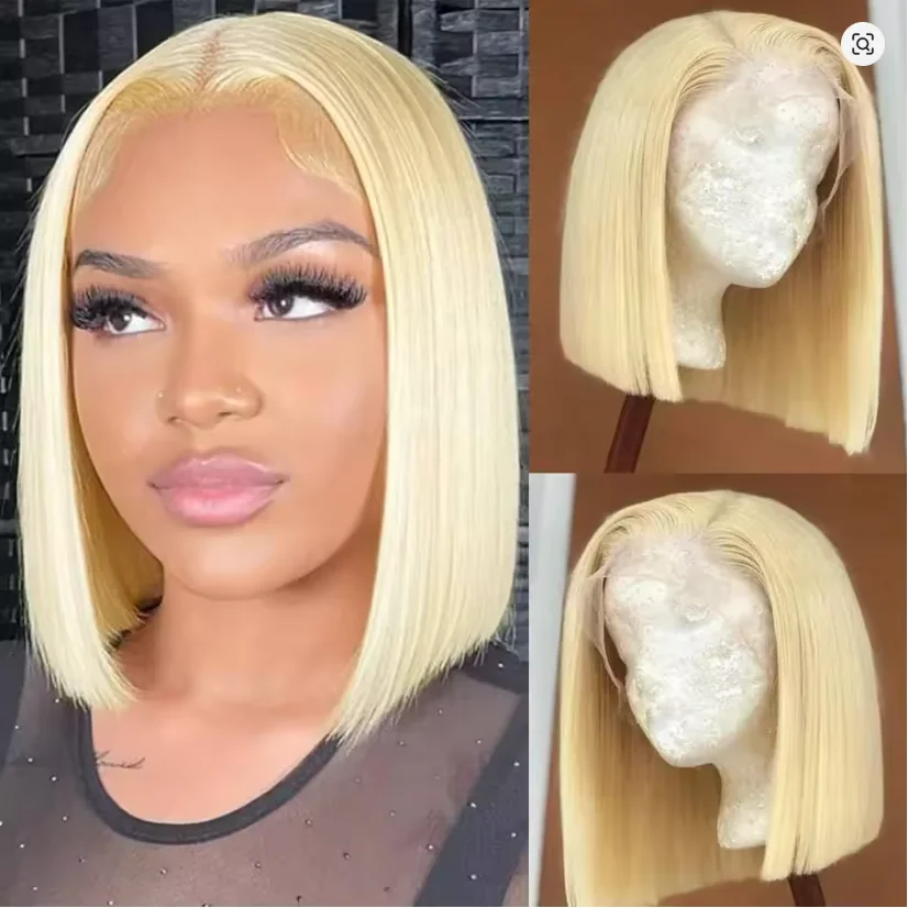 

180% # Парик из натуральных волос 613 Bob Honey Blonde, прямой блонд, 13x4, с HD прозрачной бразильской кружевной передней частью, предварительно выщипанный, с кружевным фронтом