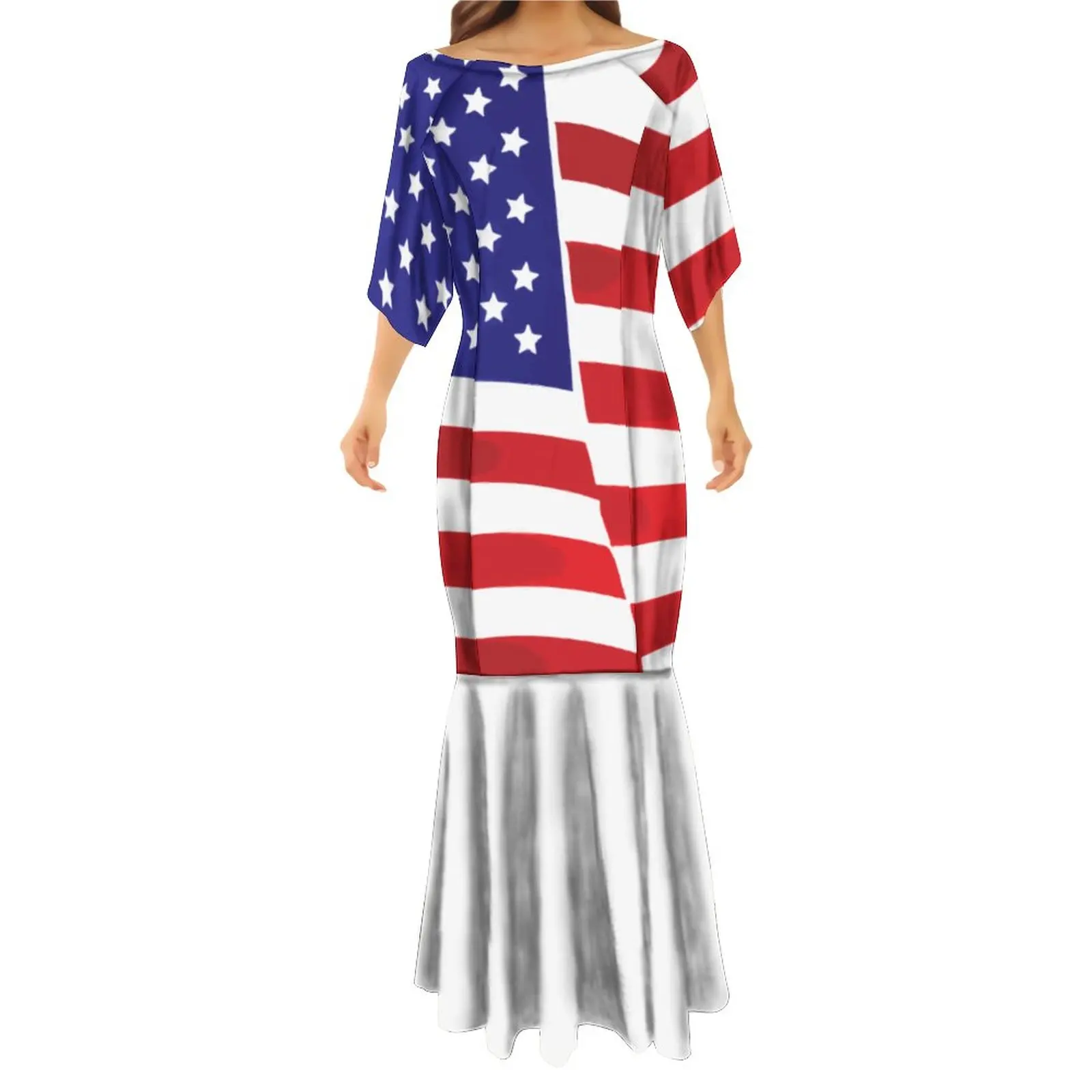 Lady Mermaid Dress American Independence Day Deess Sublimation Print mezza manica donna abito lungo a coda di pesce e camicia da uomo per l