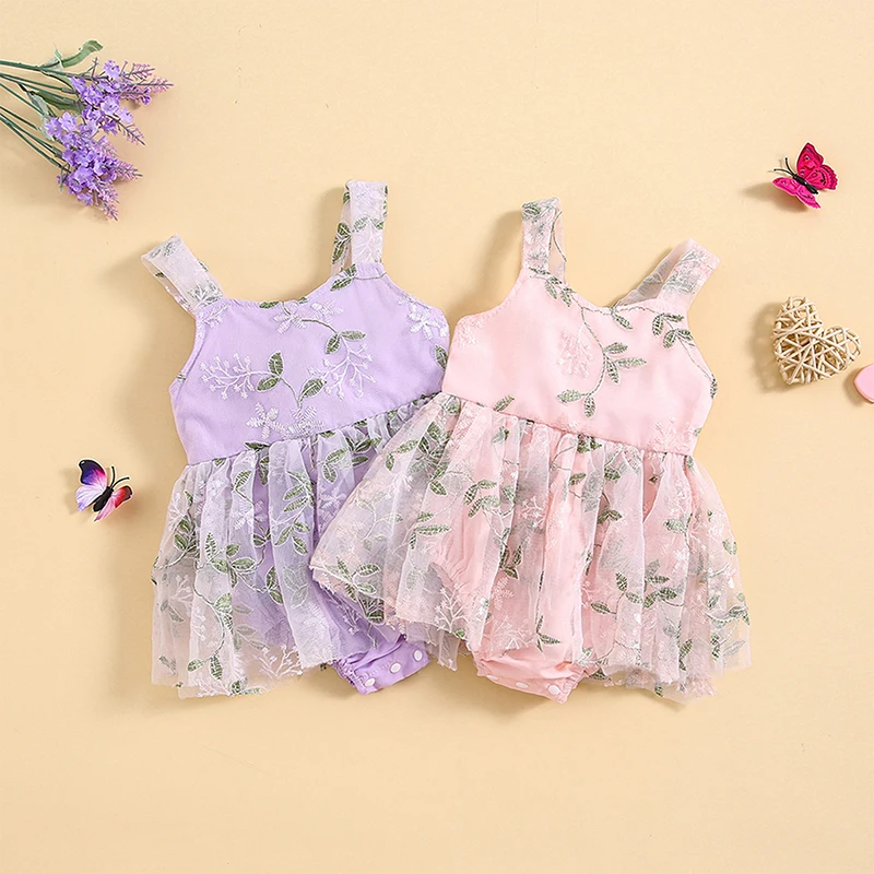 

Princess Infant Baby Girls Embroidery Flower Romper Dress Sweet Baby Sleeveless Tulle Jumpsuit Summer Rompers Newborn Clothing