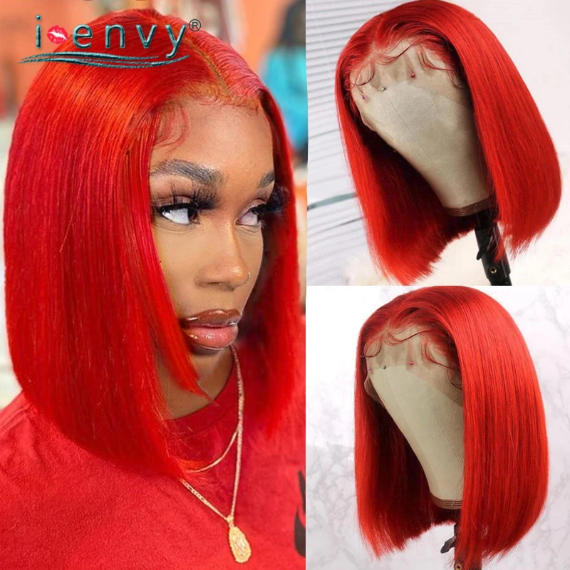 Bob Wig Human Hair Wigs For Women Hot Red Lace Front Wig Colored Blonde Burgundy Part Lace Wigs 13X1 Peruvian Short Bob Wigs