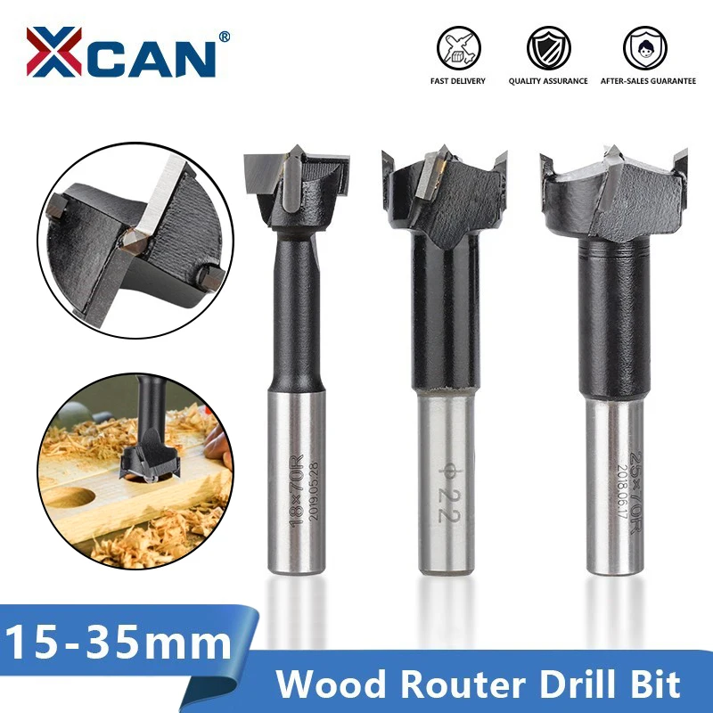 XCAN Hole Cutter 1pc 15-35mm 4 flauti Router Drill Bit punta di carotaggio a rotazione destra per alesatrice lavorazione del legno