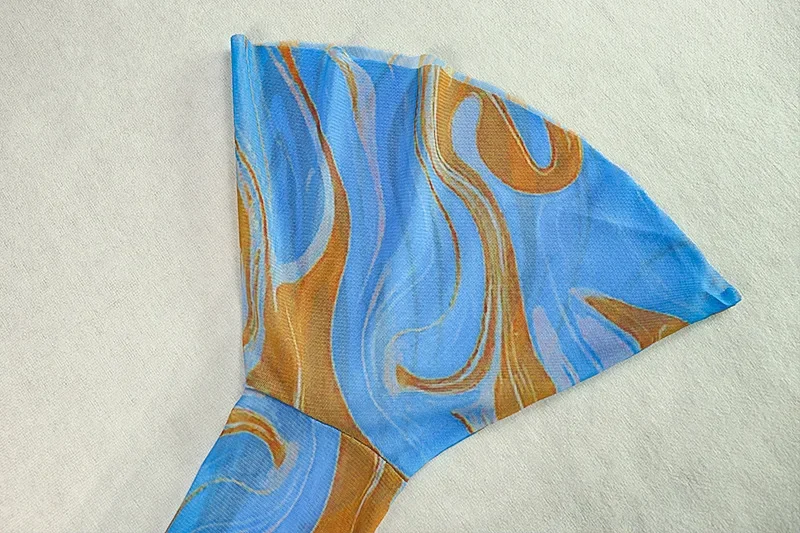 ผู้หญิง Tie Dye พิมพ์ดูผ่านตาข่าย Bodycon Maxi ชุดสแควร์คอ Lace Up ริบบิ้น Halter Flare Sleeve Slim Holiday Party Robe